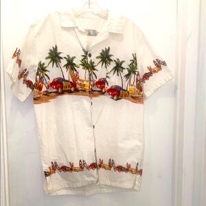 High Surf casually Cream and Red Button Down Shirt with Tropical Design size L